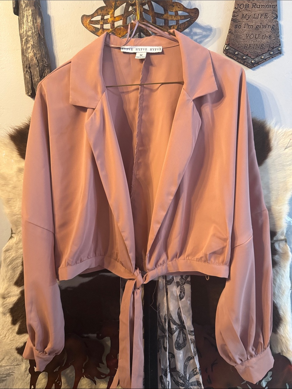HYFVE Dusty Rose Tie-Front Cropped Jacket